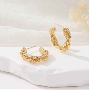 Populaire Argent Aiguille Mode C Anneau Boucle D'oreille Vintage Vieux Or Plié Irrégulier Femmes Bijoux Boucles D'oreilles - Product Image 6