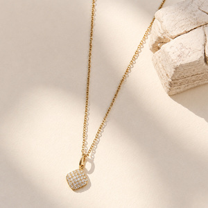 Collar con Colgante de Piedra CZ Chapado en <span class=keywords><strong>Oro</strong></span> de 18K, Estilo Brillante, de Acero Inoxidable Resistente al Deslustre, para Mujer, Joyería de Moda - Product Image 4