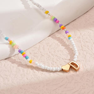 Fashion Women Golden Heart <strong>Initial</strong> Letter Trendy <strong>Necklace</strong> Girls Tiny Glass Seed Beads Letter Choker <strong>Necklace</strong> Mom Daughter Gifts - Product Image 4