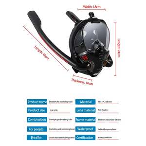 Masque de plongée intégral panoramique 180° en silicone avec système Dry Top, anti-buée et anti-fuite, pour la plongée et la natation, avec 2 tuba - Product Image 2