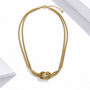 Collar de Nudos Multifilamento de Acero Inoxidable con Baño de Oro de 14K al Vacío, Cadena Ajustable de 42 + 5 cm, 10.2 g - Product Image 1