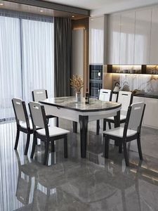 طقم طاولة طعام وكراسي من XY BestLight بلوح صخري، طاولة طعام دائرية متغيرة قابلة للطي والتمدد بتصميم عصري بسيط للاستخدام المنزلي - Product Image 4