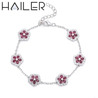 925 Sterling Silber Labor-Rubin Blumen-Armband Birnenförmiger Roter Edelstein Moissanit Halo Verstellbare Kette Damenschmuck Geschenk Großhandel