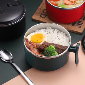 Bol à nouilles instantanées en acier inoxydable 304 avec couvercle, boîte à lunch portable pour étudiants et employés de bureau, gobelet pour repas rapides - Product Image 3