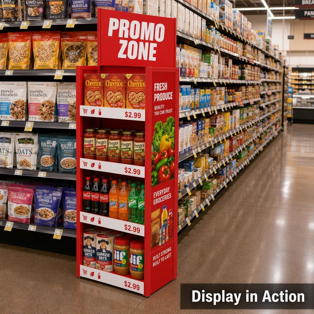 Apache Custom Retail Display Rack 4-Way 4-Tier Metal Aisle Merchandiser Knock Down End-Cap Stand for Grocery Store OEM ODM — view 1