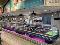 Vitrine de viande fraîche de coin de supermarché, réfrigérateur/vitrine de produits frais commerciaux, boucherie, comptoir de service de poisson frais