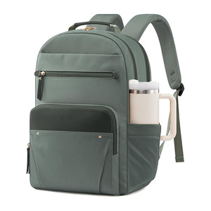 Sac à dos unisexe pour ordinateur portable, antivol, imperméable, pour le travail, les voyages et les affaires, avec compartiments pour ordinateur portable, en polyester avec finitions en cuir, 15,6 pouces - Product Image 1
