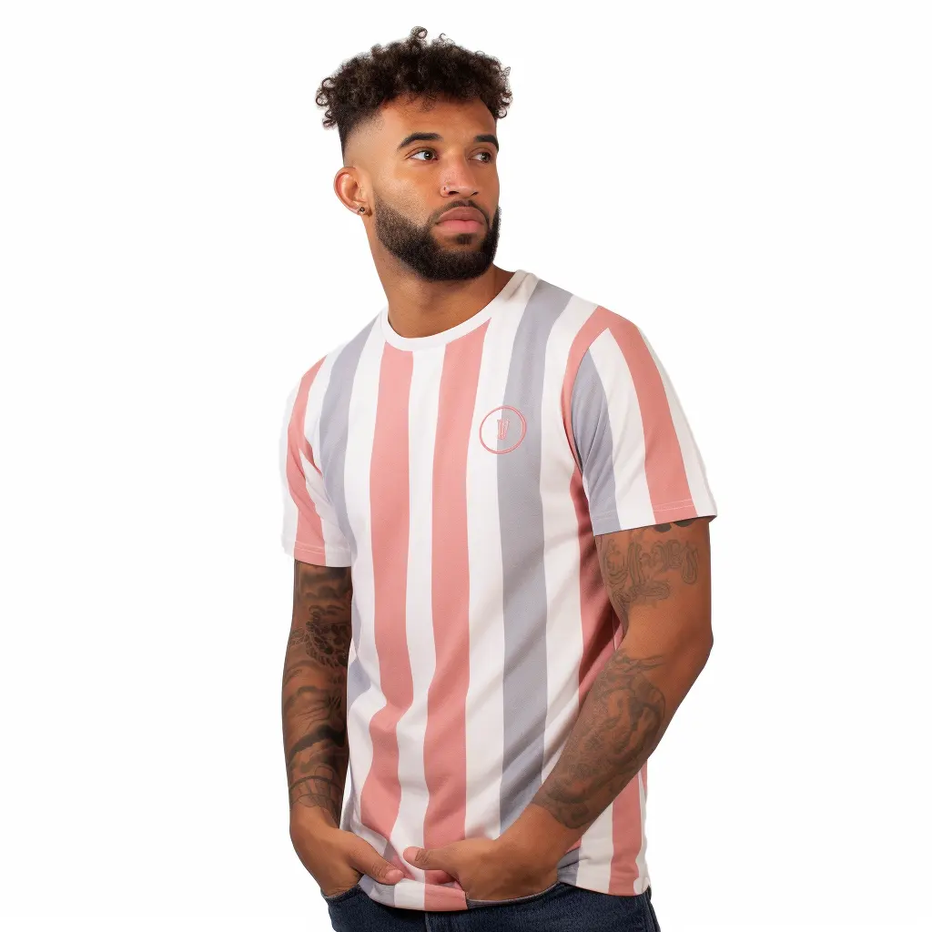 Custom high quality promotional 60 cotton 40 polyester screen print stripe t-shirt