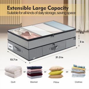 Dustproof Foldable Underbed Storage Containers with Lid Rolling <b>Bins</b> Organizer Drawer with Wheels Over 35L Capacity - Product Image 3