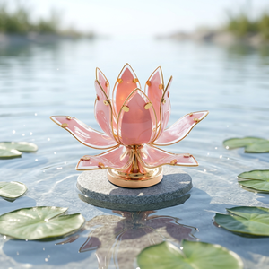 Modern Aesthetic Lotus Table Lamp Pink Glass Petal <b>Lampshade</b> Solid Metal Base E26 Decorative Table Light For Interior Decor - Product Image 1