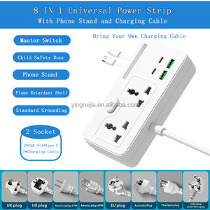 फोन धारक के साथ सार्वभौमिक पावर स्ट्रिप, यूएसबी सी के साथ एक्सटेंशन केबल 2 सॉकेट और चार्जिंग केबल. कार्यालय और घर का उपयोग - Product Image 3
