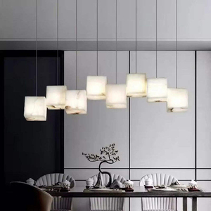 Luxury Modern Marble Alabaster Pendant Light LED Linear Chandelier Natural Stone Cube <strong>Hanging</strong> Lamp <strong>for</strong> Villa Dining Table <strong>Bar</strong> - Product Image 1