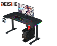 Table de jeu électrique réglable en hauteur 720-1170mm, moteur unique, panneau de densité en fibre de carbone, éclairage RGB, porte-gobelet, pour bureau