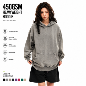 450GSM Heavyweight Vintage Washed Hoodie <b>Men</b> Oversized Streetwear Cotton Hoodie Unisex Loose Fit <b>Pullover</b> Custom Logo OEM ODM Ho - Product Image 1