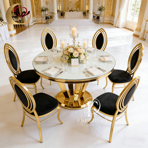 Modern Romantic&Elegant Banquet Hall Gold Stainless Steel <b>Dining</b> <b>Table</b> and Chair Set for Restaurants Hotels Apartment Events - Product Image 2