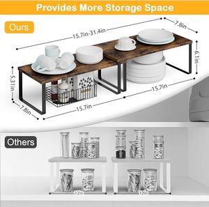 Multi-Purpose 2 Level Stacking <strong>Small</strong> Wood Storage <strong>Shelf</strong> for <strong>Kitchen</strong> Bedroom Office - Product Image 4