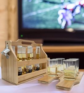 Porte-bouteilles en bois avec ouvre-bouteille et porte-échantillons, parfait pour les bars, les restaurants, les festivals de bière, etc., en bambou - Product Image 5