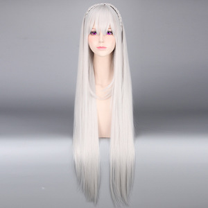 Ainizi Long Straight Silver White Color Re:<strong>Zero</strong> Series Character of Emilia <strong>Cosplay</strong> Wigs for Girls - Product Image 3