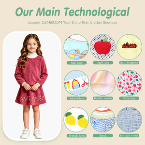 Robe personnalisée pour filles à manches longues avec faux col et jupe évasée brodée de fleurs, ODM pour l'automne-hiver et les fêtes - Product Image 3