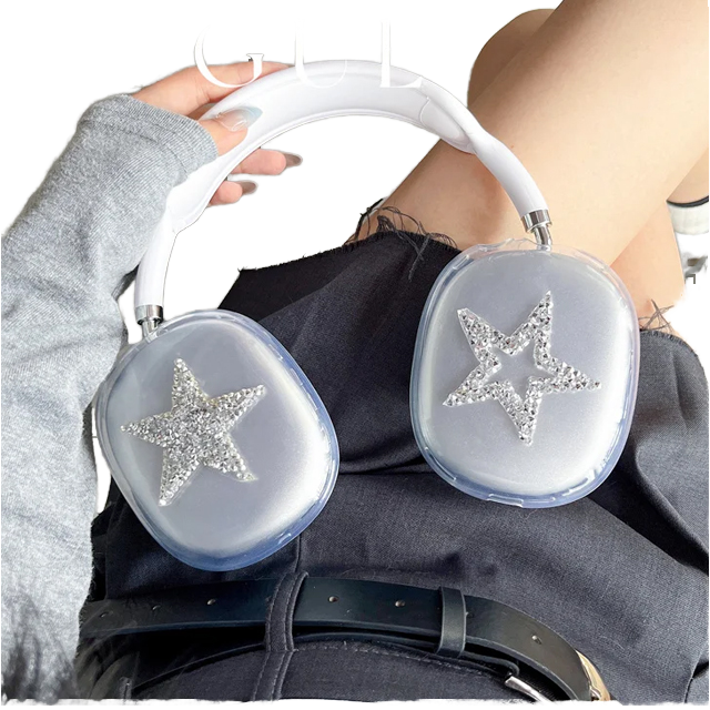 New Luxury Cute Diamond Star Protective Cover for Max Earphone Case Clear Soft TPU Scratch-Resistant for Headphone