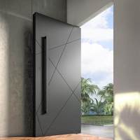 Porte blindée contemporaine en aluminium coulé décentrée, sculptée avec précision, noire, isolée thermiquement, pour entrée de villa, garantie 5 ans