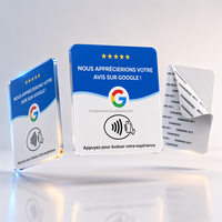 Carte de commentaires Google en français, plaque intelligente NFC en acrylique de 2 mm avec support adhésif, plaque de table sans contact pour la France