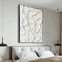 Pintura de Mariposas Blancas Texturizadas Pintadas a Mano, Arte de Pared en Impasto 3D, Arte en Lienzo, Pintura al Óleo Abstracta Moderna para Decoración del Hogar y Hoteles