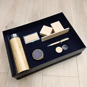 Promotion Corporate Office Luxury Promotional Vip Business Corporate Gift Set For Women Bamboo vacuum cup pen set
