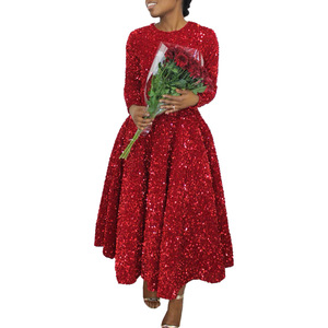 High Quality Elegant Formal Evening Dress Plus Size <strong>XXXL</strong> Gown Prom Party Sequined Midi Long Sleeves Ankle Dresses for Women - Product Image 5