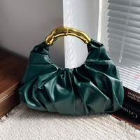 Tas Wanita Lipit Model Cloud dengan Gagang Bambu Logam, Bahan Kulit PU Lembut, Tas Selempang & Jinjing, Clutch Fashion untuk Pesta
