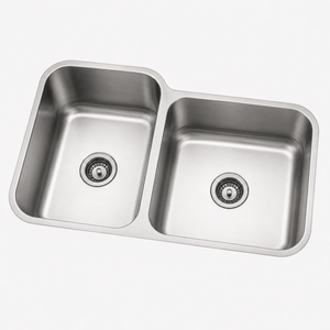 Évier de cuisine moderne double cuve anti-condensation, finition brossée, fabrication industrielle, cuves profondes et égales, à encastrer sous plan, insonorisé - Product Image 6