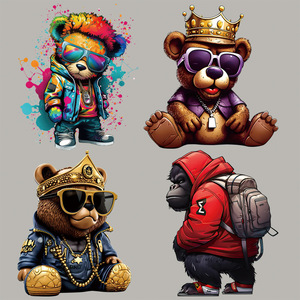 Homan Cartoon Bear Cool Bear for <b>Transfer</b> Iron-On <b>Transfers</b> Heat Press Printing Glossy <b>Stickers</b> for Clothing Decoration Plastic - Product Image 1