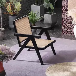 Armchair Woven Oak Cane Coffee Wicker Furniture Arm Nordic Solid Wood Wooden Dining Room Rattan Outdoor Restaurant Dining Chair