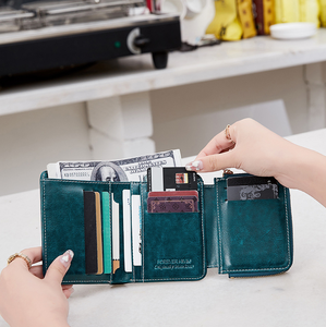 New Design <b>RFID</b> <b>Blocking</b> Card Holder Case Trifold Coin Pocket Purse Women Leather Short <b>Wallet</b> With Zipper - Product Image 4