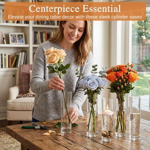 Vases cylindriques <span class=keywords><strong>en</strong></span> <span class=keywords><strong>verre</strong></span> <span class=keywords><strong>transparent</strong></span> de 1,77 x 7,48 pouces, petits vases pour décoration de table de mariage, pour une seule rose, vases <span class=keywords><strong>en</strong></span> gros - Product Image 6