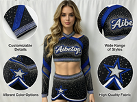 Tenue de cheerleading Y2K Coquette rose et noire avec strass, manches longues, épaules dénudées, empiècements en maille, tenue de compétition scintillante