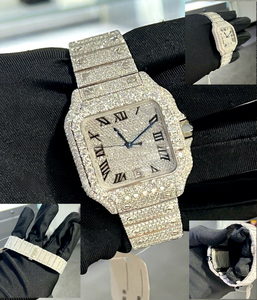 Luxury Automatic <b>Mechanical</b> <b>Watch</b> Men Women Stainless Steel Square Case Glass Dial 10 Bar Water Resistant VVS Moissanite Iced - Product Image 1