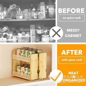 Wooden Kitchen <b>Spice</b> <b>Rack</b> 2 Tier <b>Rotating</b> Standing Type Condiment Storage Organizer Rectangle Shape Food Container - Product Image 3