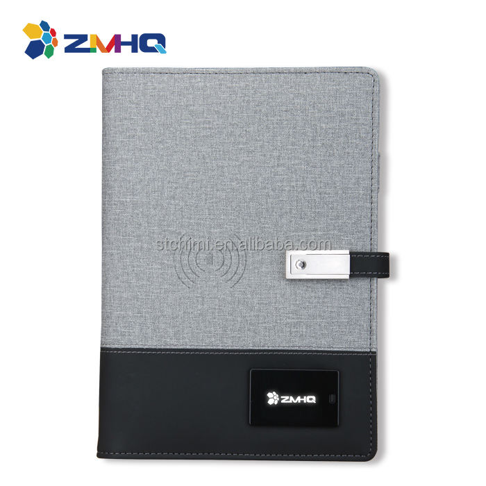 Banco de energía inalámbrico gris Notebook + pen