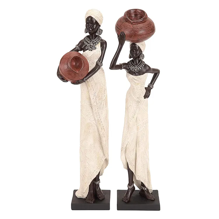 Commercio all'ingrosso su misura signora africana di figurine, africano scultura della decorazione della casa della resina statua di donna/