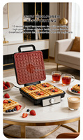 Plaques en acier inoxydable antiadhésives, appareil de cuisine domestique 1500W, gaufrier électrique