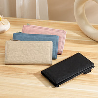 Dompet Wanita Kulit Asli Model Clutch Kapasitas Besar, Dompet Panjang Anti RFID dengan Resleting dan Tempat Kartu
