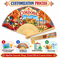 Kipas Tangan Bambu Grosir Souvenir Cordoba Abanicos De Madera 21 cm Bambu Poliester Kipas Tangan Bambu Custom Hadiah Kipas Spanyol