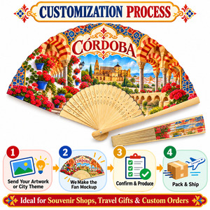 Abanicos de Madera de Córdoba al por Mayor, 21 cm, de Bambú y Poliéster, Abanicos Personalizados de Bambú, Abanicos de Regalo, Abanicos Españoles - Product Image 4