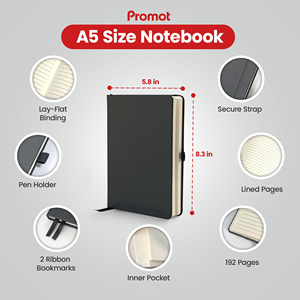 A5 A4 B5 Cahier d'agenda classique à couverture rigide en cuir polyuréthane Pages pointillées à doublure épaisse de haute qualité, avec sangle et porte-stylo - Product Image 5