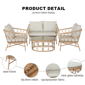 Sofa mebel Taman bagian taman 4 kursi baja luar ruangan Set sesi teras luar ruangan rotan - Product Image 2