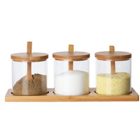 Ensemble de Pots à Épices Mason Écologiques de 300 ml avec Plateau en Bambou, Pots à Condiments et Cuillères pour Sucre, Poivre, Fêtes et Cuisine