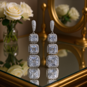 Boucles d'oreilles en or blanc Kens avec diamants taille princesse, couleur D, certifiées GIA, bijoux de luxe pour femmes, pour mariage - Product Image 2