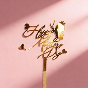 Décoration de gâteau réutilisable en acrylique pour la fête des Mères, insert 'Happy Mom' pour anniversaire, décoration de pâtisserie, style papillon, présentoir à desserts - Product Image 4