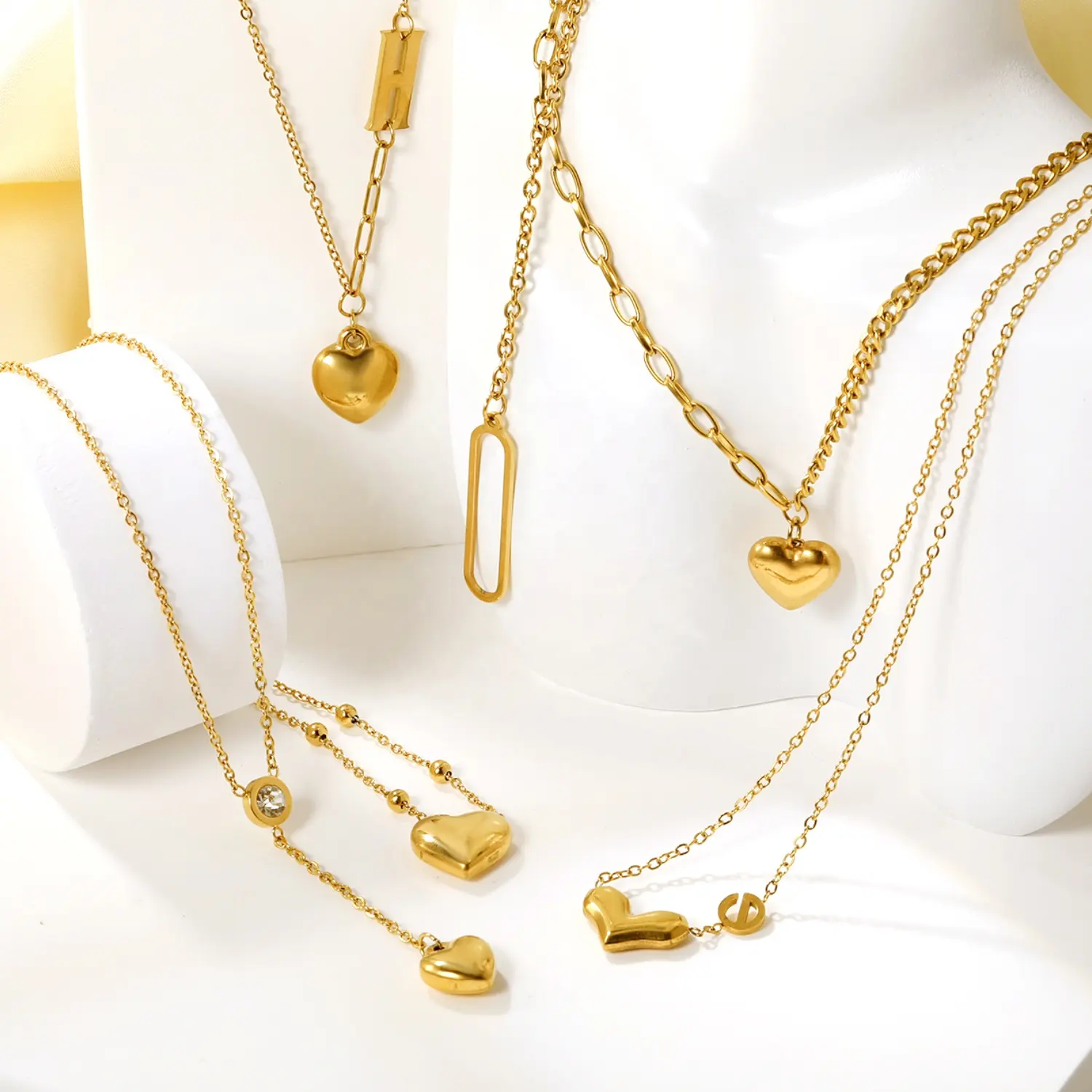 Modeschmuck-Halsband individueller Schmuck Edelstahl vergoldete klobige Herzkette für Damen für Party